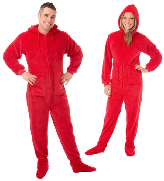 Hoodie Footed Onesie Red Plush Drop Seat Footed Pajamas With Butt Flap Ebay 7785